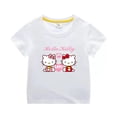 thumbnail image 4 of Camiseta de manga corta de algodón para niños de Hello Kitty, camisa de fondo para niños y niñas, ropa superior blanca de media manga de verano para bebés, 4 of 5