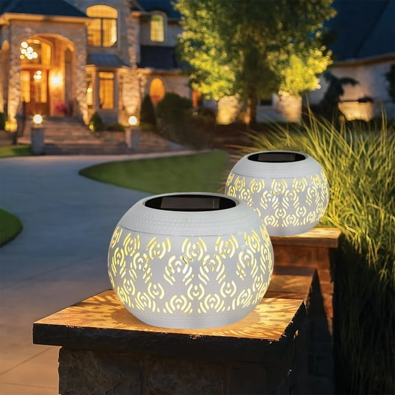 OTDECOR-Solar Lanterns Outdoor Table Lights， IPX4 Waterproof -  White Peacock Feather Metal Tabletop Light Solar Powered Decorative Lantern for Desk Bedroom Patio Garden Pathway Yard (2 Pack)