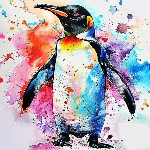 Watercolor Cartoon Penguin 5D Diamond Art Painting by Number Kits for Adults DIY Paint with Full Drill Round Diamond Gems Painting Art Craft for Home Wall Decor 15.8x15.8in
