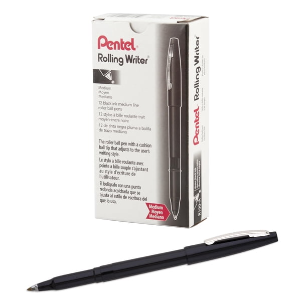 Bolígrafo Pentel Rolling Writer Punta Cojín 0.8mm Tinta Negra Paquete de 12