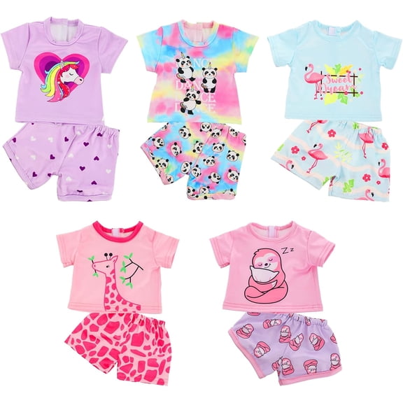 ECORELF 5 Set 16-18 inch Baby Doll Clothes and Accessories -Doll Animal Outfits Gift-Tops and Pants