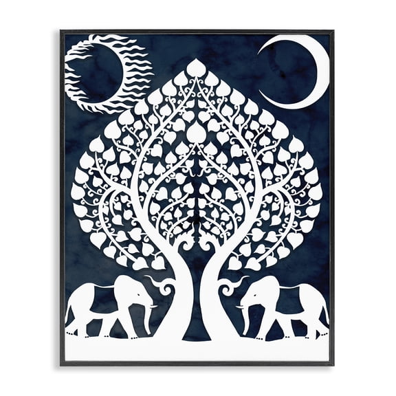 Stupell Industries Bohemian Symmetrical Elephants Marching Under Trees Sun and Moon Black Framed Giclee Art, 11 x 14, by Lil' Rue