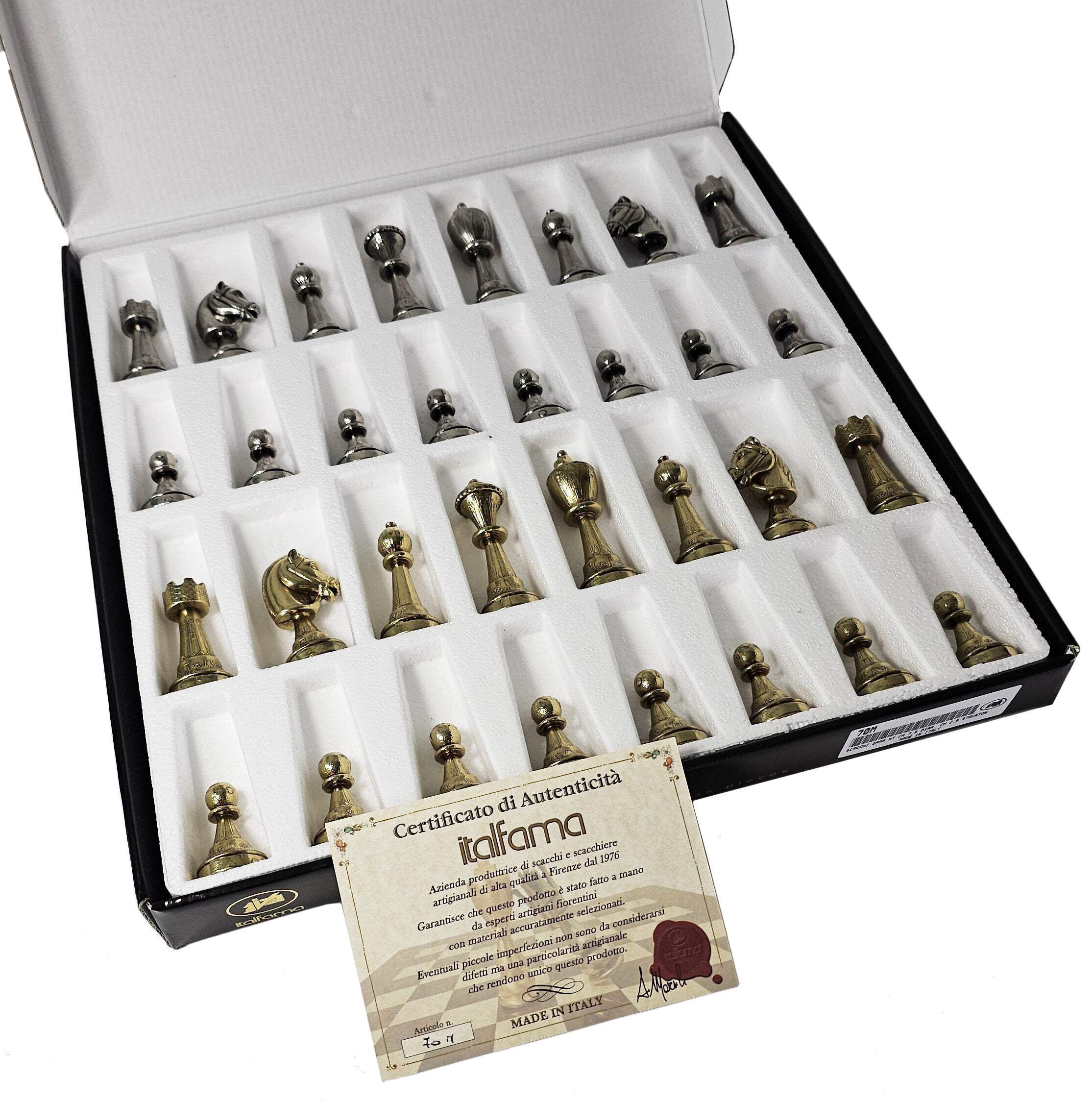 Italfama Brass Metal Etched Staunton Chess Men Set W/ 18" Cherry Color Board