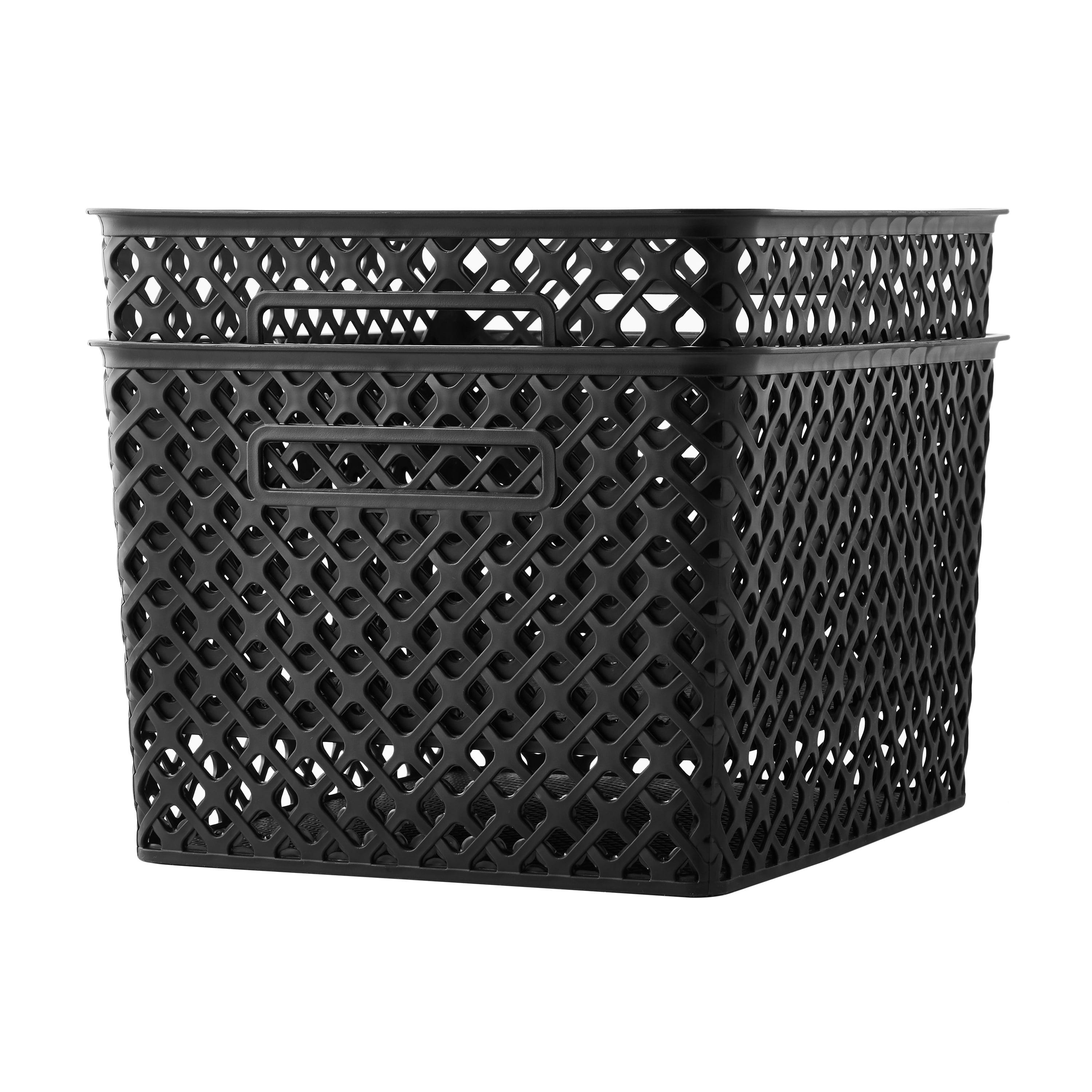 Mainstays Plastic Large Decorative Basket, 2 Pack, Black