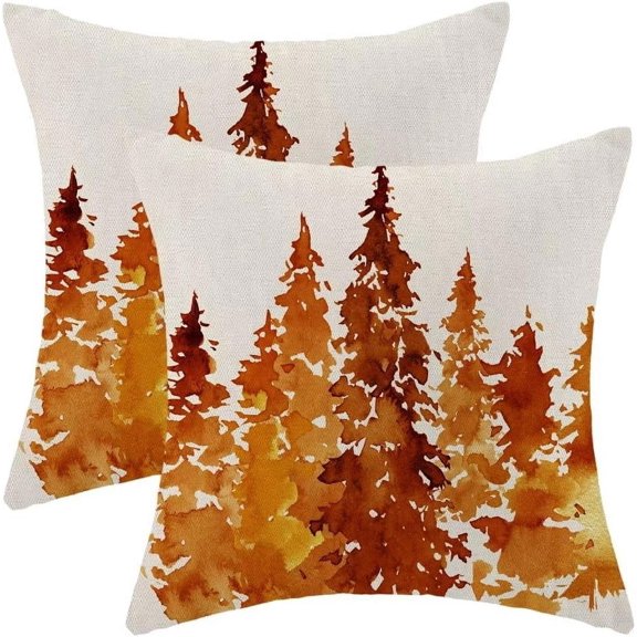 Fall Pillow Covers 16 X 16 Inch Set of 2, Nature Themed Burnt Orange Tree Throw Pillow Covers Rustic Forest Autumn Pillowcase for Indoor Outdoor Home Sofa Bedroom Living Room Decor