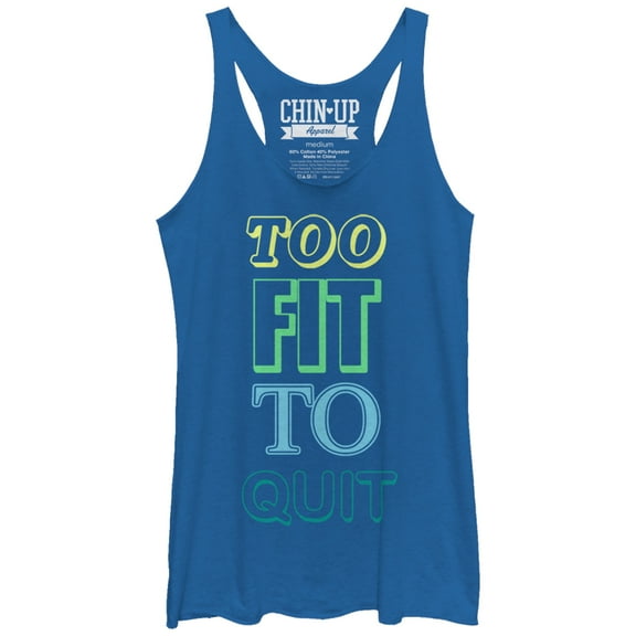 Women's CHIN UP Always Too Fit to Quit Racerback Tank Top Royal Blue Heather X Large