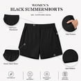 thumbnail image 3 of Womens Pull on Summer Shorts, Flat Front Elastic Back Solid Color Mid Waist Casual Shorts with Pockets, Black, XXL, 3 of 9