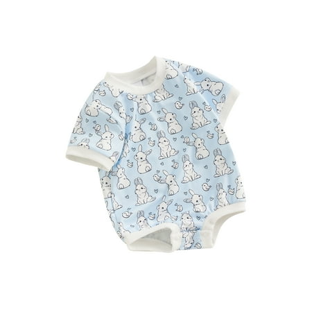 

Mioliknya Baby Easter Romper Short Sleeve Bunny Print Summer Bodysuit