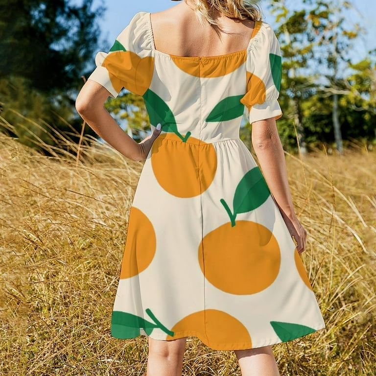 Orange Fruit Pattern Simple Design Short Sleeve Dress Clothes Women's  Summer Dress Elegant Dress Daily Dresses For Woman - Walmart.com