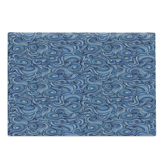 East Cutting Board, Zentangle Style Circles Swirling Lines Ornate Exotic Tribal, Decorative Tempered Glass Cutting and Serving Board, Large Size, Pale Blue Navy Blue, by Ambesonne