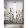 thumbnail image 2 of Watercolor Flower Sheer Curtains 108 Inch Long 2 Panels, Pink Flowers Vintage Country Style Light Filtering Rod Pocket Semi Sheer Curtains, Sheer Voile Drapes for Living Room Bedroom, 52"x108", 2 of 5