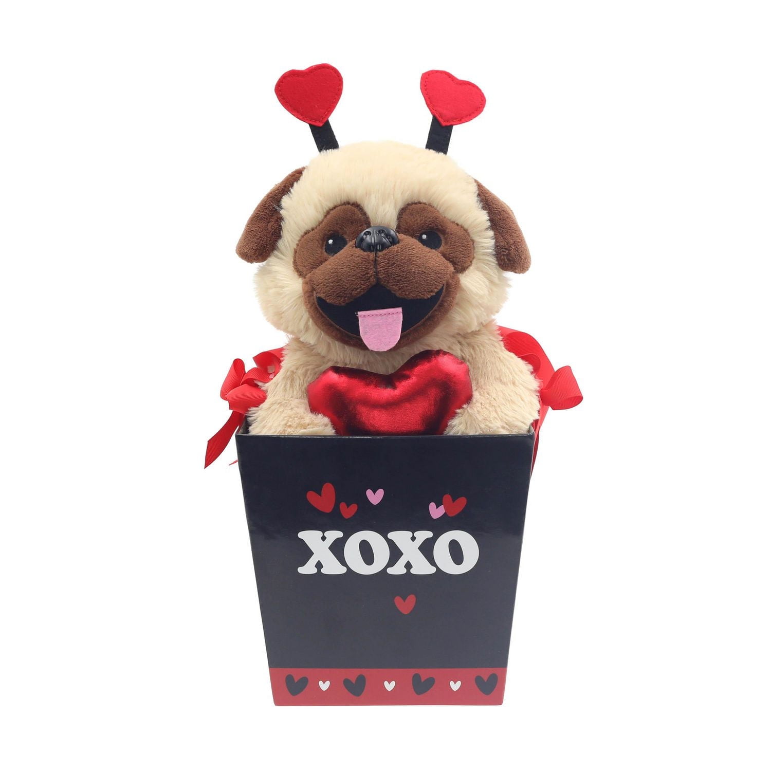 Way To Celebrate Valentine Pug in Paper Bucket