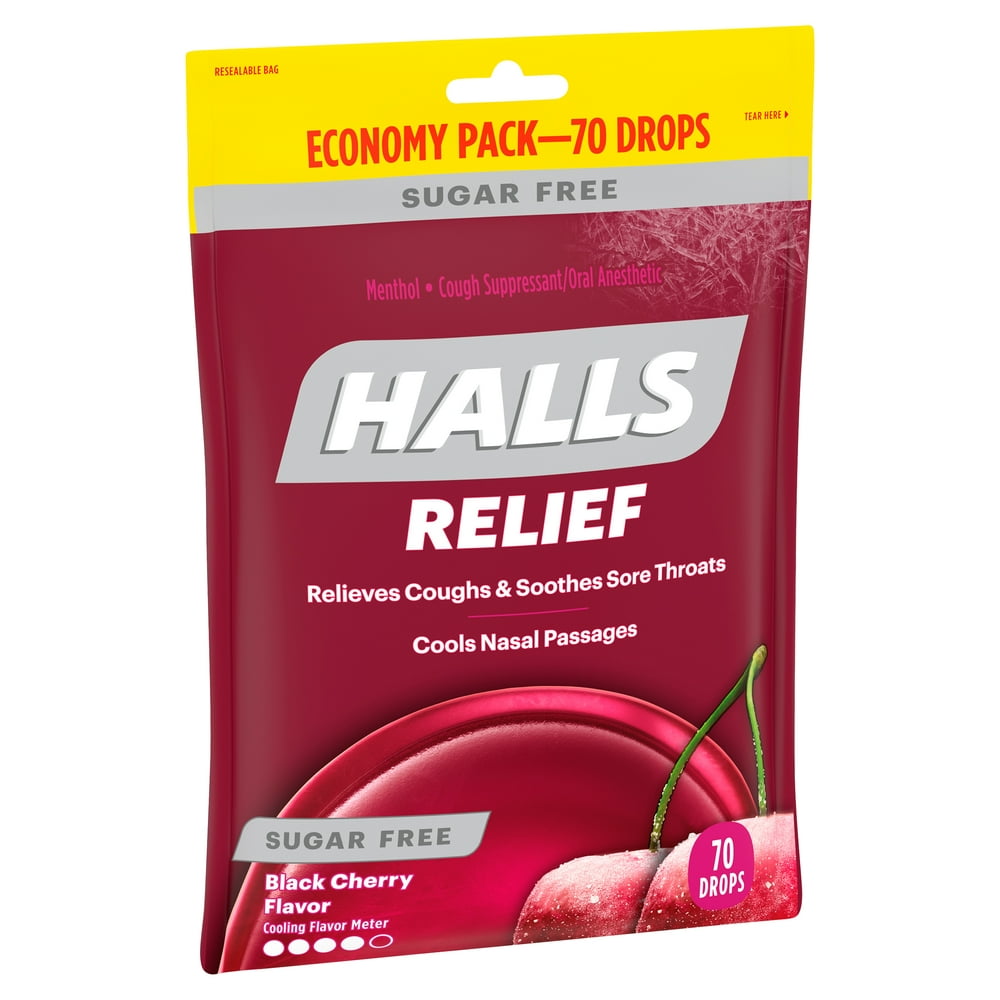 Halls Relief Sugar Free Black Cherry Flavor Drops Economy Pack, 70