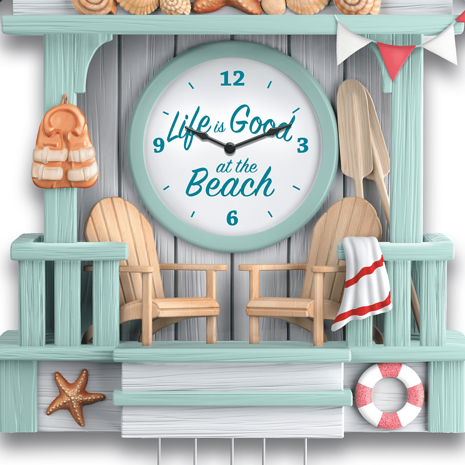 The Bradford Exchange "Life Is Good At The Beach" Wall Clock With Wave Sounds 18.5-inches