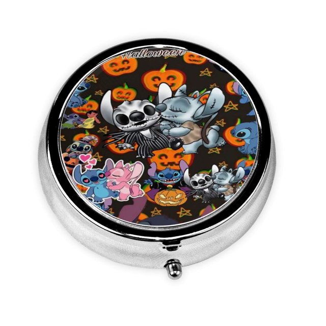 Pastillero redondo con diseño de punto de Halloween, con 3 compartimentos, portátil, para bolsillo o bolso, organizador de vitaminas y medicamentos de metal decorativo