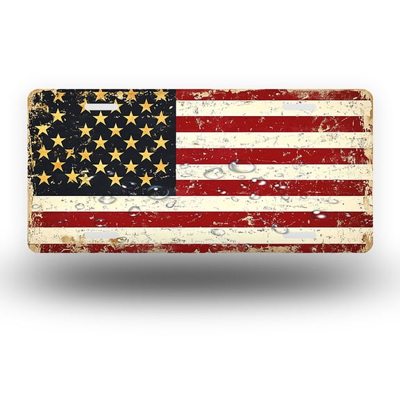 Aged American Flag Front License Plate,Metal License Plate,Funny Standard Plates Personalized Novelty Decorative For Men/Women/Boys/Girls Car 612 Inch