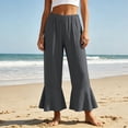 thumbnail image 2 of Y-Sunset Women's High Waisted Wide Leg Pants - Drawstring Ruffle Hem Capri Trousers Pleated Bell Bottoms with Pockets for Summer(Grey/XL), 2 of 9
