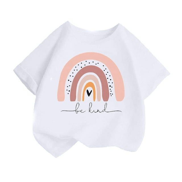 Chemises Filles Enfants Mode Imprimé Col Rond Manches Courtes Tee Été Mignon Décontracté Hauts Filles Blanc 2 Ans-4 Ans