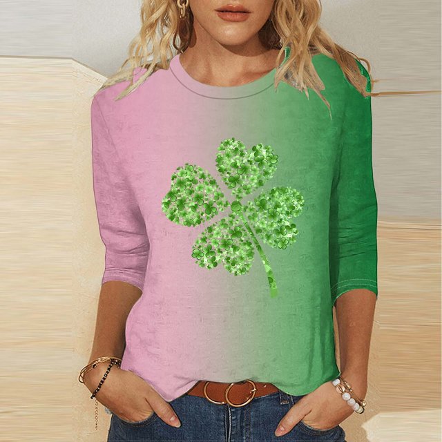 Meichang T-Shirts pour Femmes St Patricks Day Tops T-Shirts Chanceux Vert Trèfle Graphiques Manches 3/4 Col Rond Tops Chanceux Verts