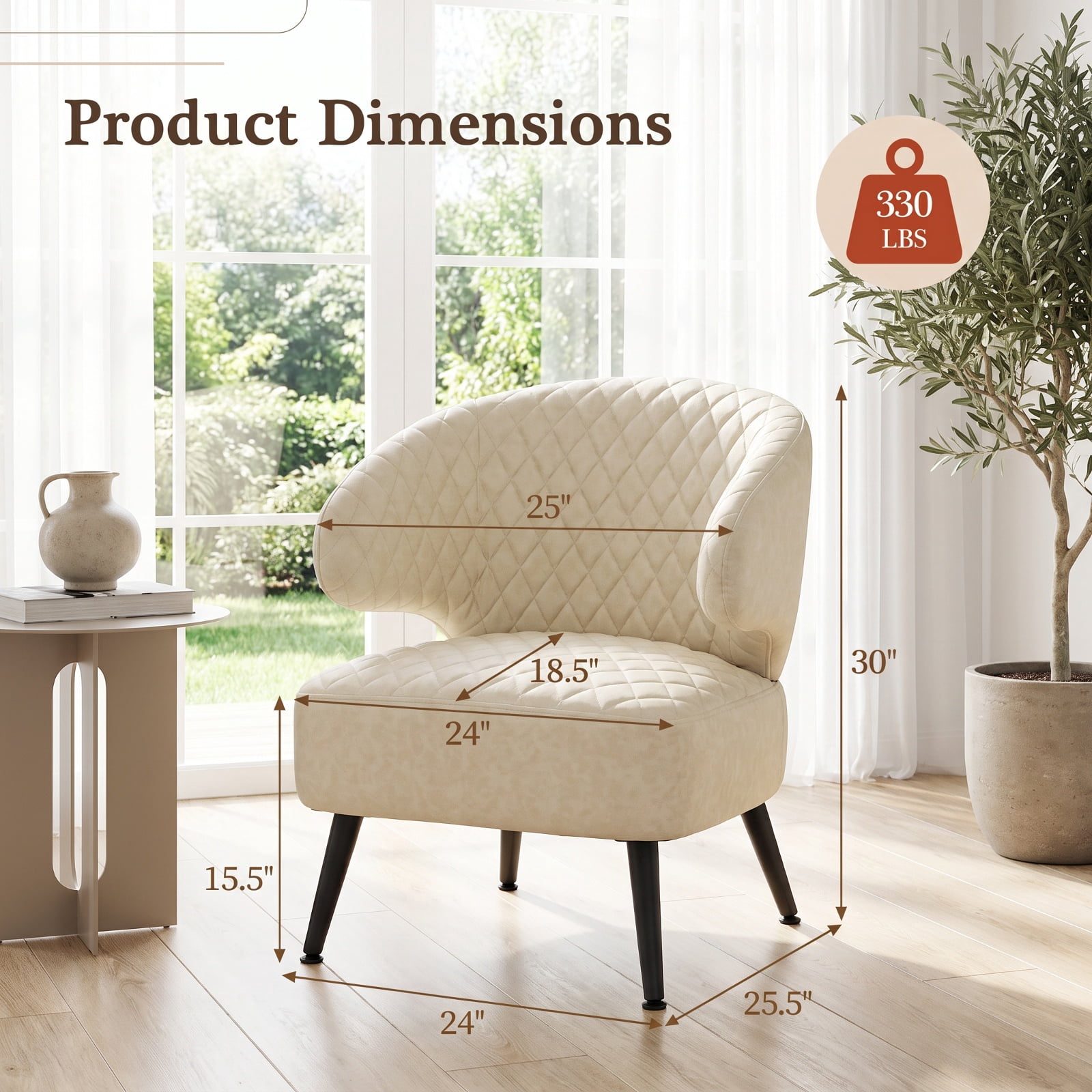 Furnibear Mid Century Modern Accent Chair Diamond Stitched PU Leather Upholstered Armchair with Curved Back for Living Room and Bedroom, White