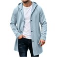 thumbnail image 2 of Men Winter Cardigan Jacket Hooded Button Mid Long Down No Zip Casual Long Sweatshirt Outerwear with Pockets Ribbed Cuffs, 2 of 7