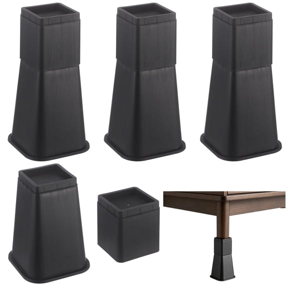 4 Pack Heavy Duty Bed Risers – Stackable Furniture Lifts (4", 8", 12"), Adjustable Height for Bed, Sofa, Table, Cabinet, Supports up to 3000 lbs, Black