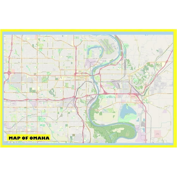 Map of Omaha 18x24 with Neighborhoods, Streets, Roads, Highways and Parks - Laminated Wall Map Poster Print - Vivid Imagery with Bright Colors