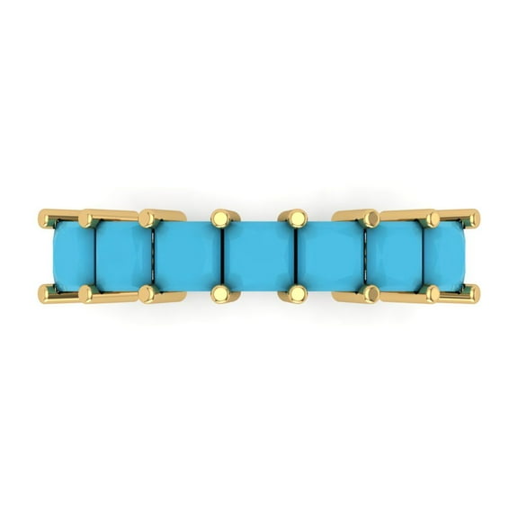1.75 ctw Wedding Band for Women - 18K Yellow Gold Simulated Turquoise Stackable Eternity Ring