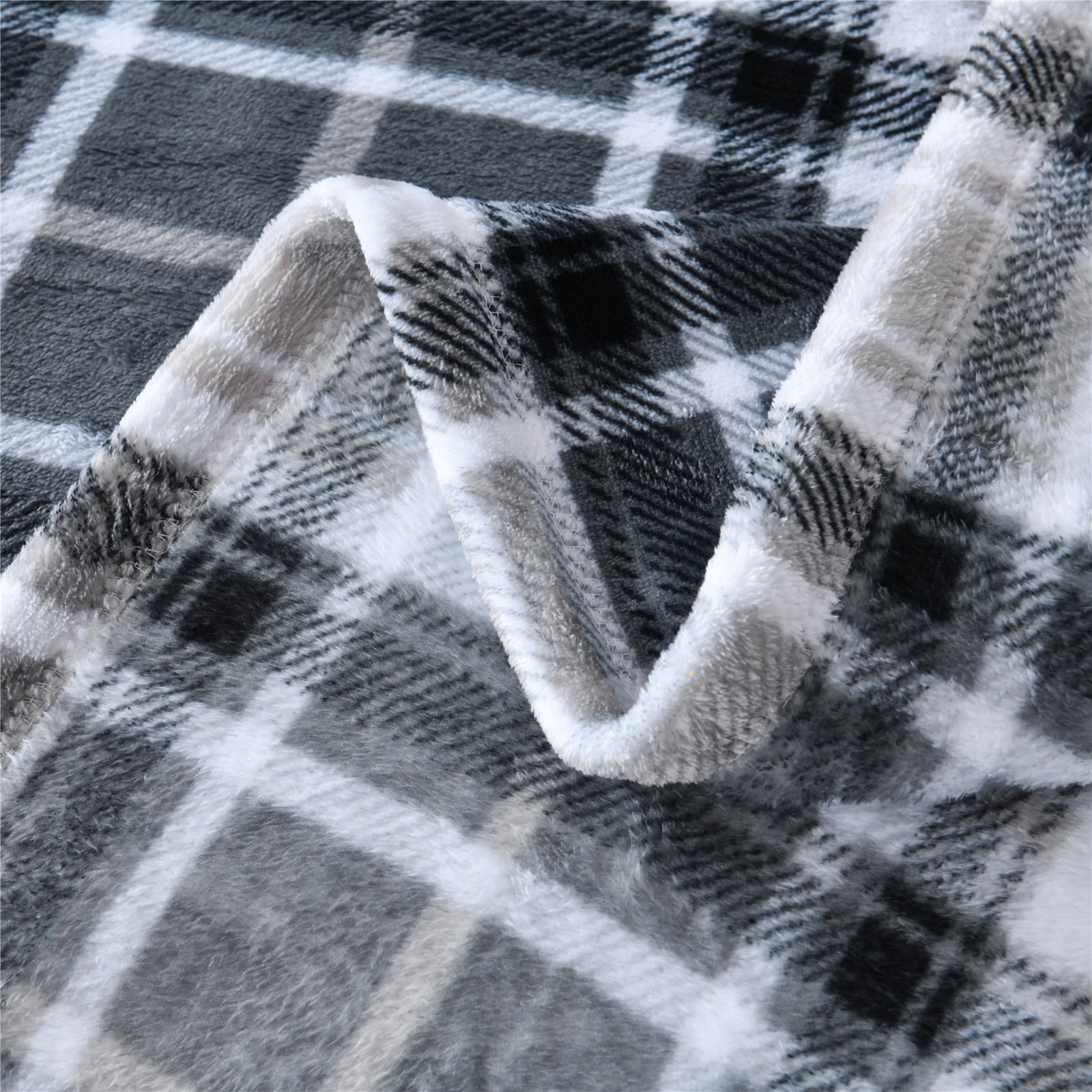 Mainstays Super Soft Plush Blanket, Twin, Light Grey Plaid 66"X90", Suitable for Adult