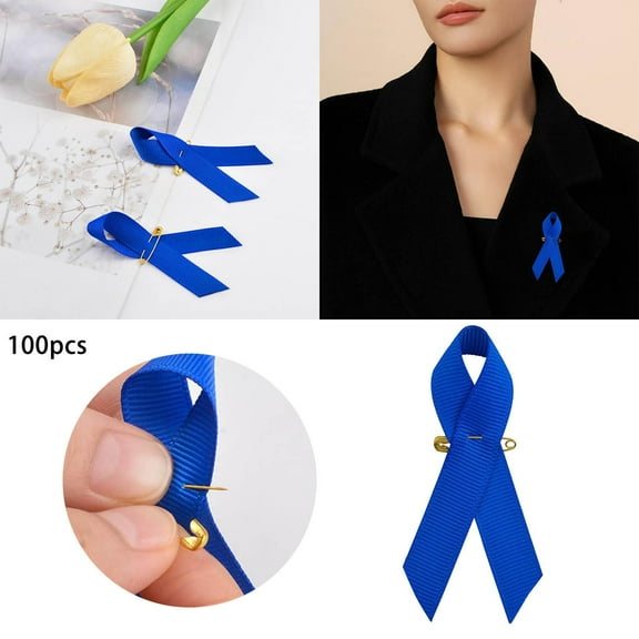 100pcs Blue Awareness Ribbon Pin,Decorative Lapel Pins for Clothes Accessories, Cancer Support Brooch with Safety Pins for Men and Women,Charity Events, Fundraisers,Survivor Campaign Favors Supplies