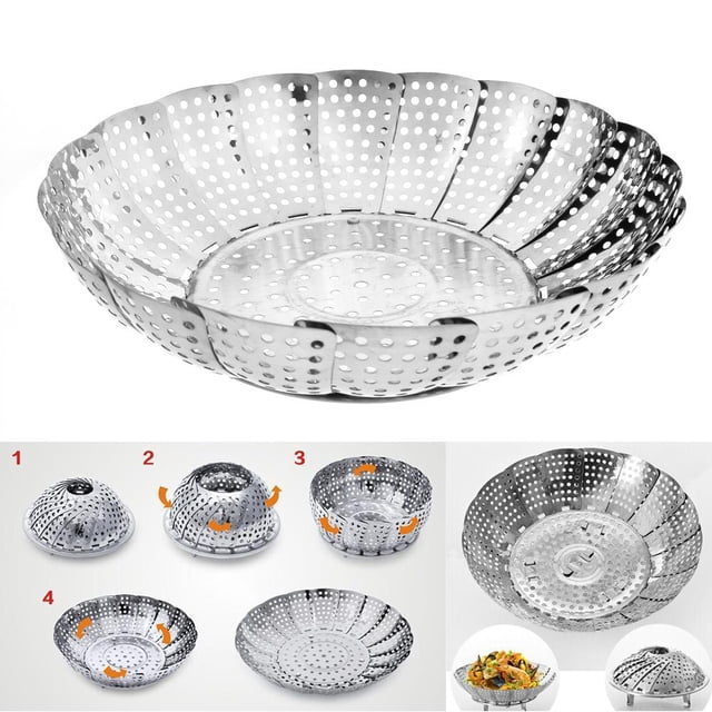 Cesta de drenaje, accesorios de cocina, cajón humeante, olla de vapor para albóndigas, barra de vapor plegable de acero inoxidable