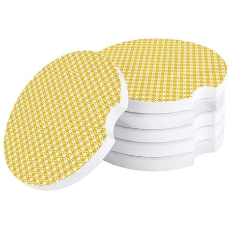 

FMSHPON Geometric Dot Pattern White and Yellow Set of 2 Car Coaster for Drinks Absorbent Ceramic Stone Coasters Cup Mat with Cork Base for Home Kitchen Room Coffee Table Bar Decor