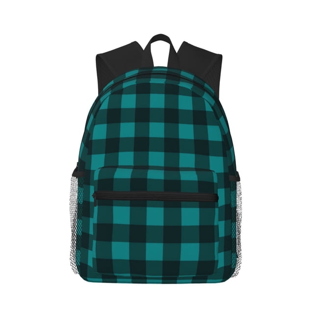 Fotbe Teal On Black Plaid Mochila Ligera Casual para Laptop para Hombres y Mujeres, Mochila Impermeable de Uso Diario, Mochila para Universidad