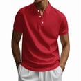 thumbnail image 4 of Polo Shirts for Men Casual Short Sleeve Cotton Pique Buttons down Golf Shirts Quick Dry Classic Fit Performance solid T-Shirt Red XXL, 4 of 9