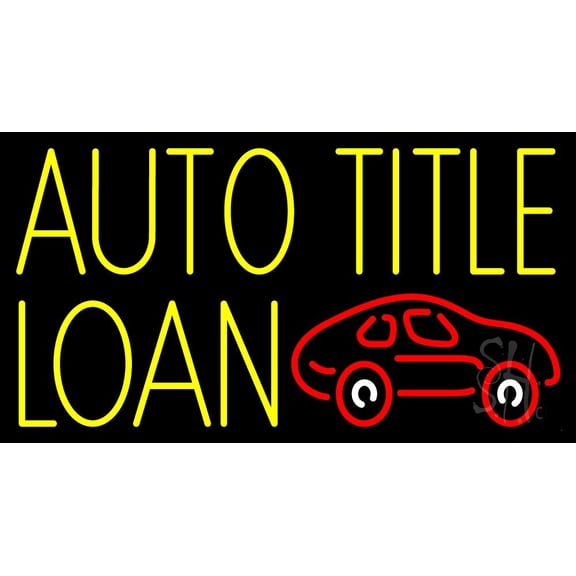 Yellow Auto Title Loans Car Logo 2 LED Neon Sign 20 x 37 - inches, Clear Edge Cut Acrylic Backing, with Dimmer - Bright and Premium built indoor LED Neon Sign for automotive store, and mall.