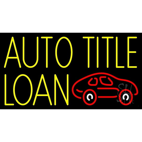 Yellow Auto Title Loans Car Logo 2 LED Neon Sign 13 x 24 - inches, Clear Edge Cut Acrylic Backing, with Dimmer - Bright and Premium built indoor LED Neon Sign for automotive store, and mall.