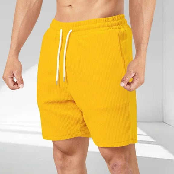 BLCHUNen Mens Casual Shorts Summer Corduroy Elastic Drawstring Breathable Beach Shorts with Pockets