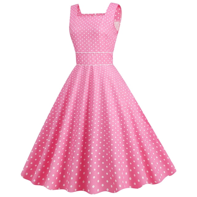 B91xZ Robe Printemps Été pour Femmes Grande Taille Col Montant Sans Manches Taille Haute Robe Décontractée à Volants, Rose m