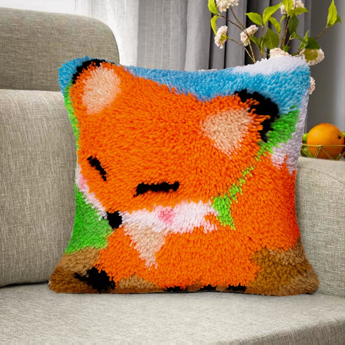 Latch Hook Pillow Kits for Adults pillow,latch hook pillow kits,Fox And Wolf Embroidery Creative Craft Home Decor Ideal for Learning Pillow Making 43×43cm/17*17in