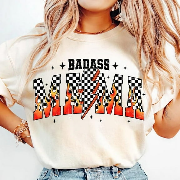 Badass Mama T-Shirt, Retro Checkered Mama Shirt, Mom Life Tee, Motherhood Shirt, Grunge Style Mama Shirt, Mother's Day Gift Tee