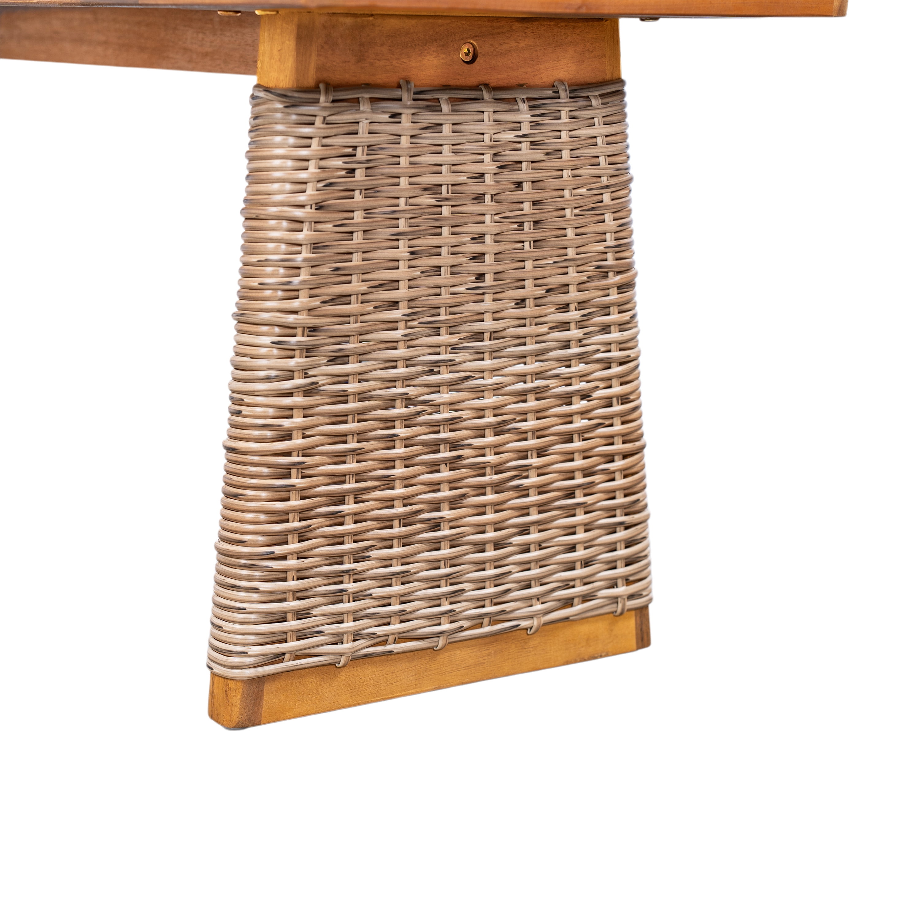 Bench 1 Piece, Outdoor Acacia Wood Bench with Brown Wicker for Patio Garden, Teak