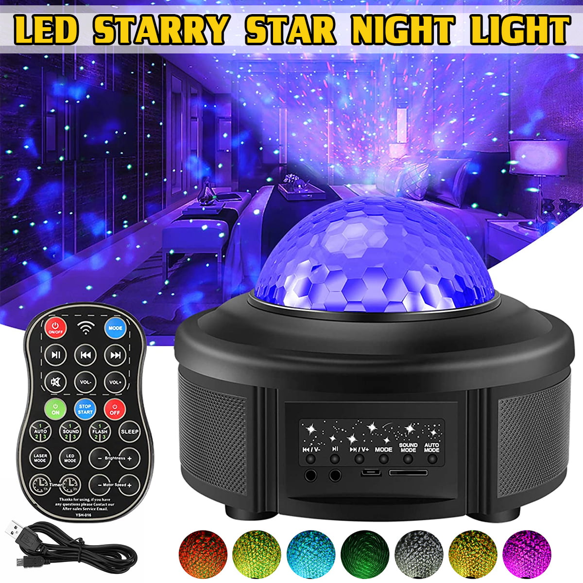 LED Starry Star Night Light Laser Projector 3D Ocean Wave Party Speaker Lamp 