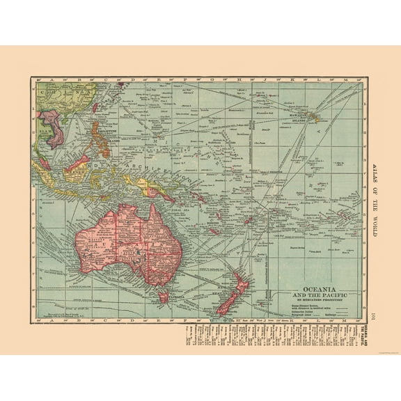 Historic Map - Oceania - Hammond 1910 - 29.74 x 23 - Vintage Wall Art