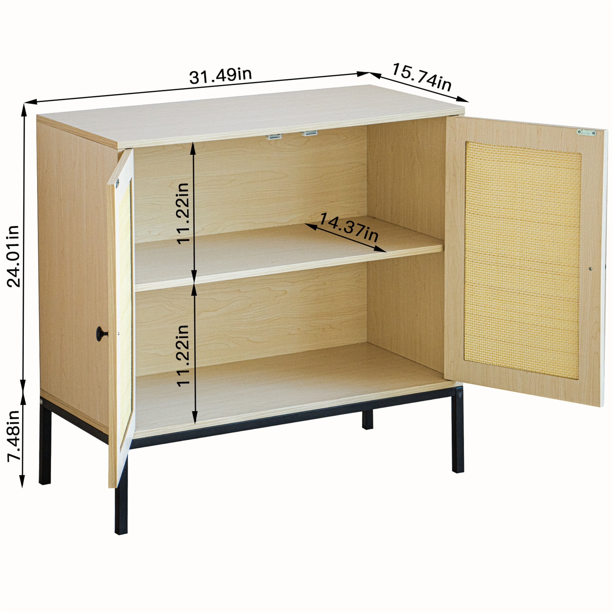 Kepooman 31.5" Tall 2 - Door Kitchen Storage Cabinet with 2 Rattan Doors and Metal Legs, Entryway Sideboard for Living Room, Natural Wood Kepooman 31.5" Tall 2 - Door Kitchen Storage Cabinet with 2 Rattan Doors and Metal Legs, Entryway Sideboard for Living Room, Natural Wood