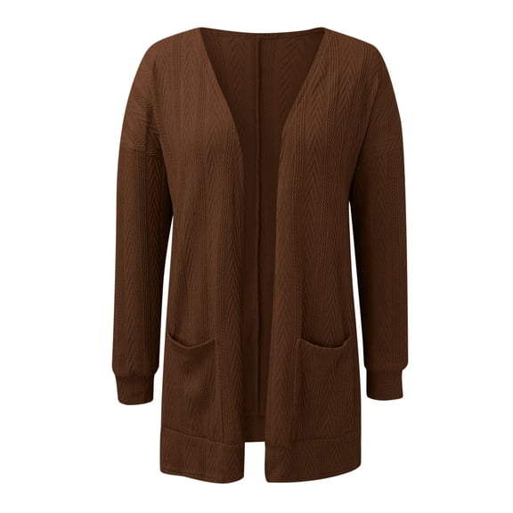 Aayomet 2023 Fall Long Cardigans for Women Knit Cable Cardigan Sweater With Pockets (Brown, S)
