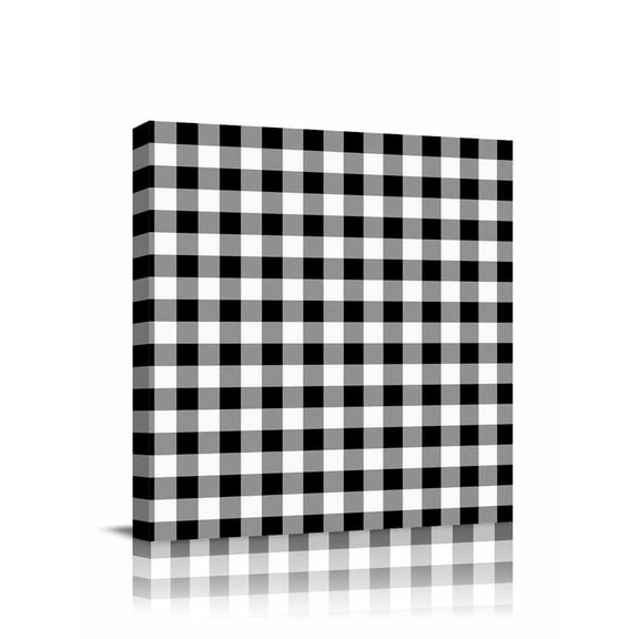 Black White Canvas Wall Art, Buffalo Plaid Framed Wall Decor Modern Artwork Prints Painting for Living Room, Bedroom, Kitchen & Cafe Decor 28x28 Inch