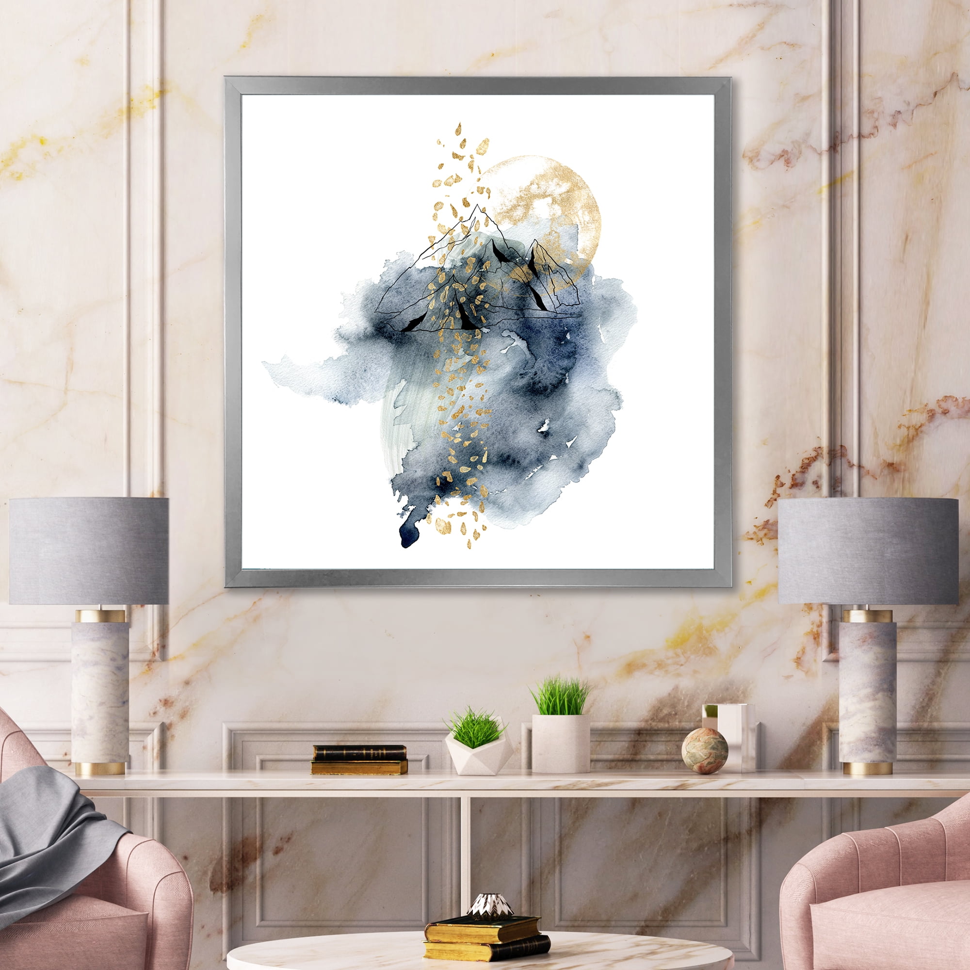 Designart 'Minimalistic Landscape of Moon With Mountains' Modern Framed Art Print