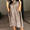 thumbnail image 4 of Women's Solid Color Stand Up Collar Cape Sleeve Sequin Party Dress Glamorous Party Dress for New Year's Eve, Clubs, and Evening Galas Rose Gold M, 4 of 5