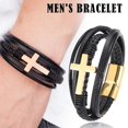 thumbnail image 3 of Evago Faith Luxury Cross Design Stainless Steel Bracelet For Mens Leather Bracelet, 3 of 5