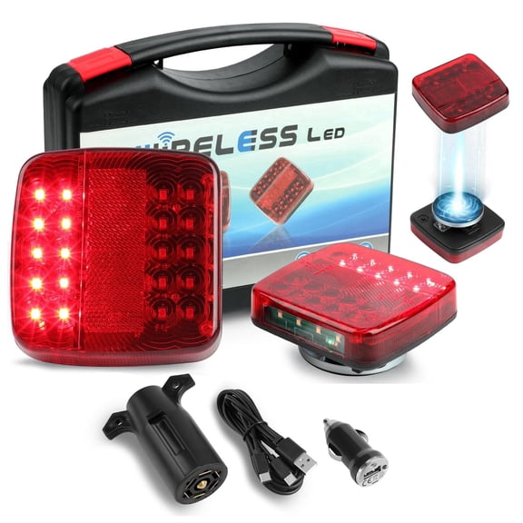 Beslands Wireless Trailer Lights Magnetic, Rechargeable LED Towing Tail Lights Kit, Waterproof Portable Magnetic Tow Lights for Truck, Boat, RV
